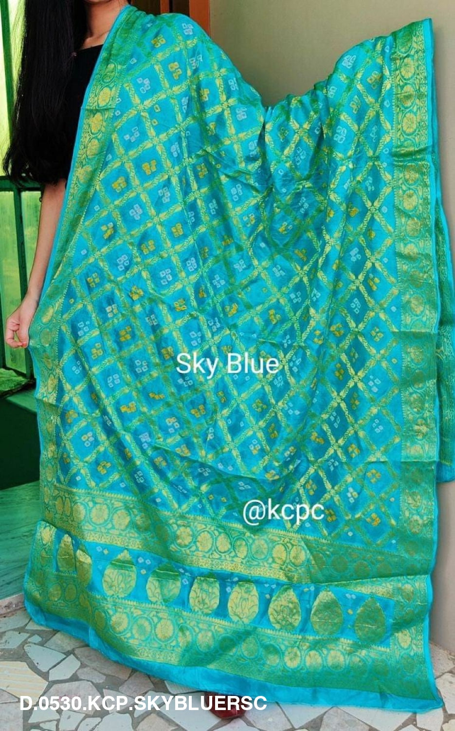 Banarasi Bandhej Gharchola Dupattas Or Kc Skyblue Rsc Dupatta