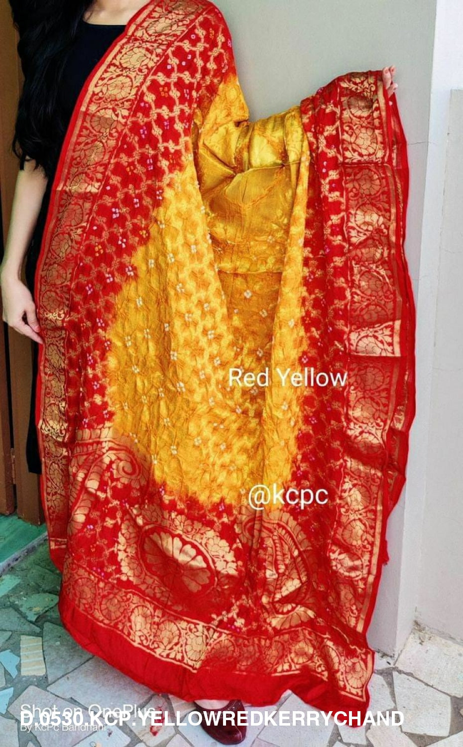 Banarasi Bandhej Gharchola Dupattas Or Kc Yellow Red Kerry Chand Dupatta