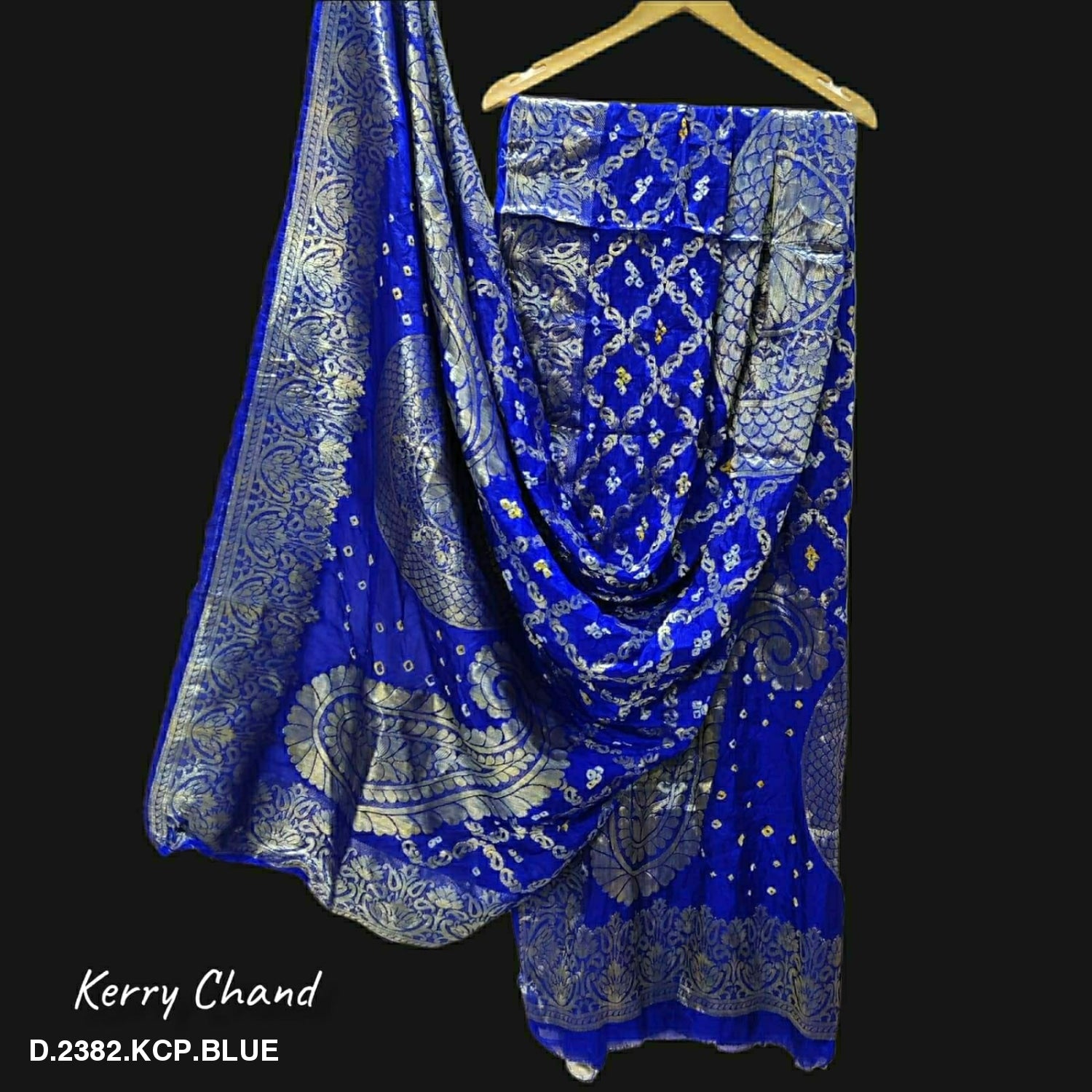 Banarasi Bandhej Gharchola Jangla Dupatta Kc Or Blue