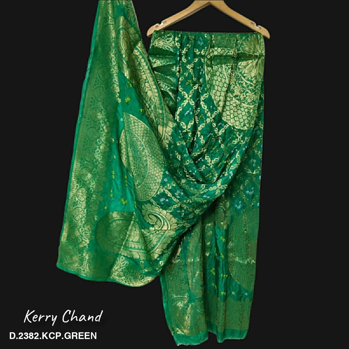 Banarasi Bandhej Gharchola Jangla Dupatta Kc Or Green