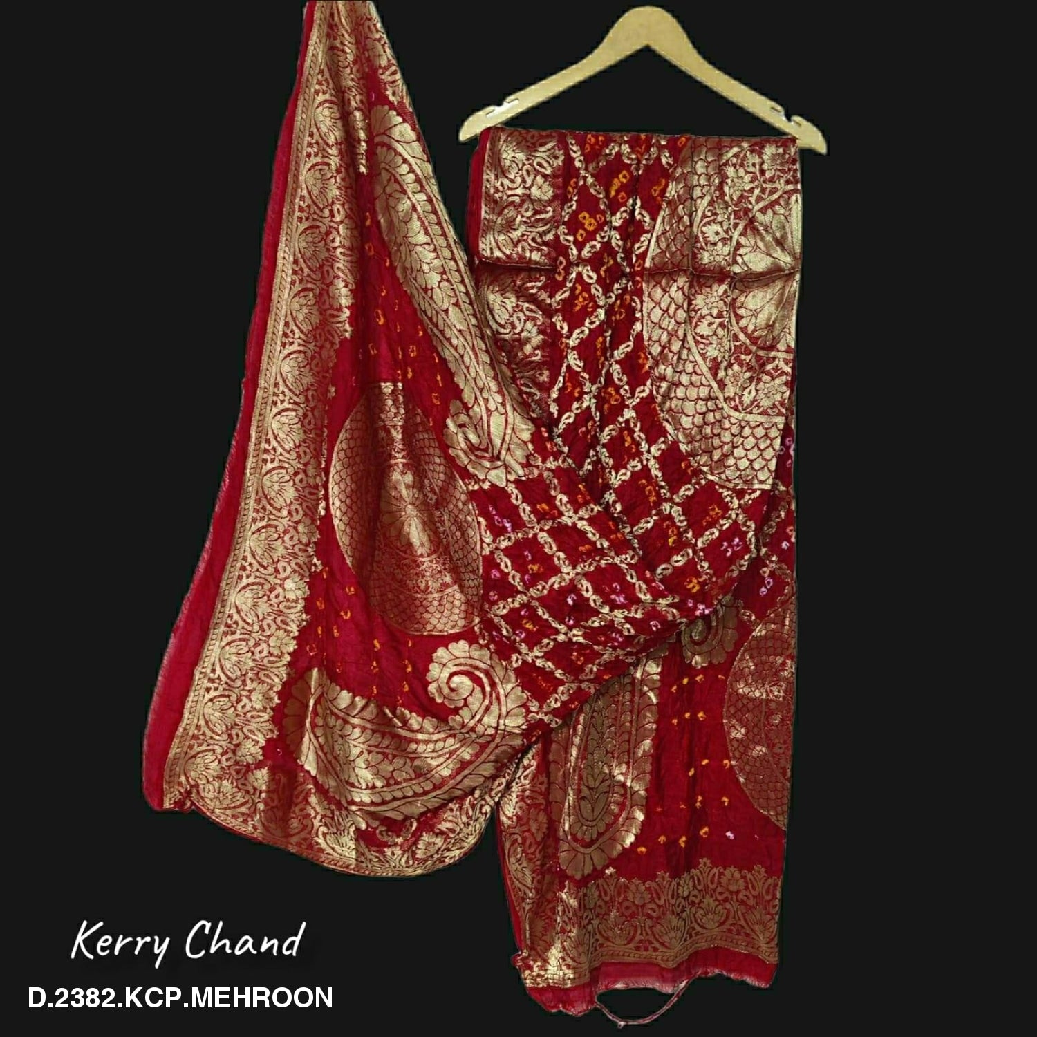 Banarasi Bandhej Gharchola Jangla Dupatta Kc Or Mehroon