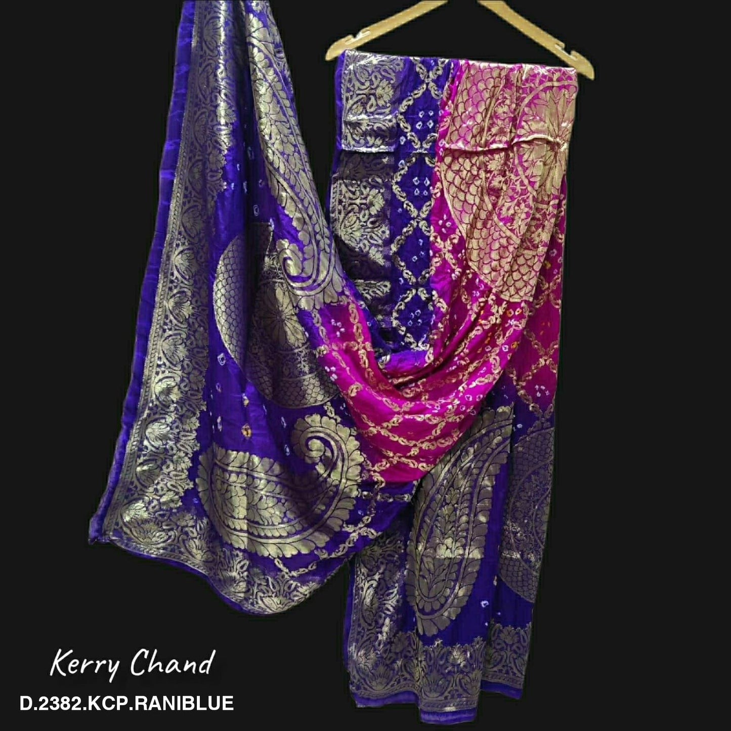 Banarasi Bandhej Gharchola Jangla Dupatta Kc Or Rani Blue