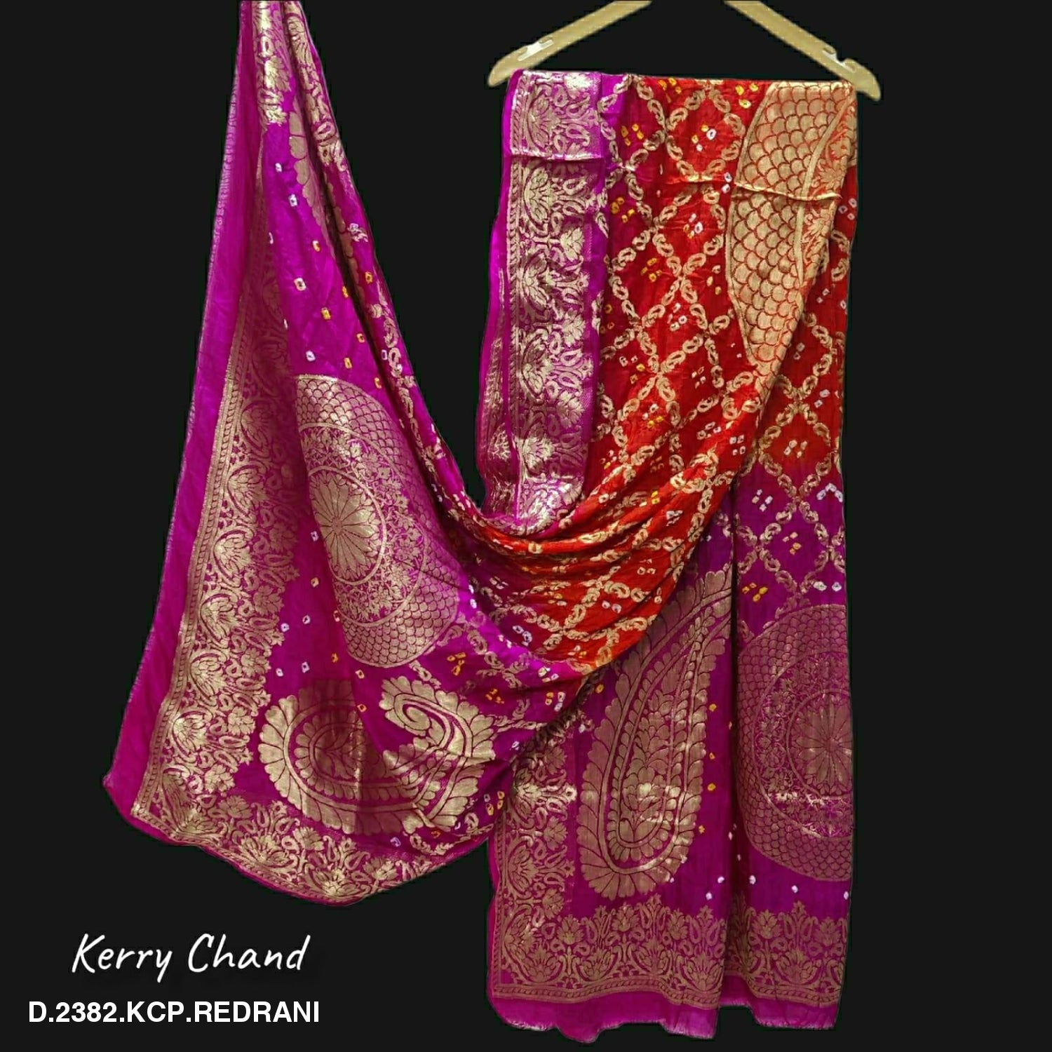 Banarasi Bandhej Gharchola Jangla Dupatta Kc Or Red Rani