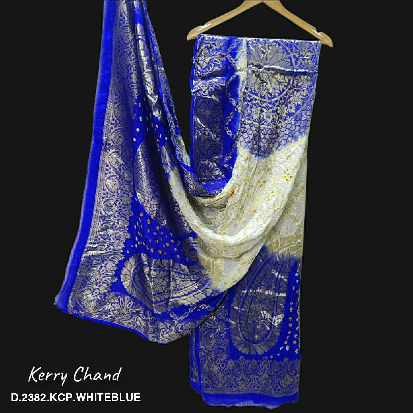 Banarasi Bandhej Gharchola Jangla Dupatta Kc Or White Blue