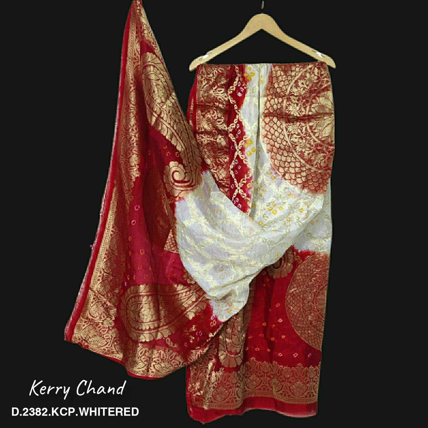 Banarasi Bandhej Gharchola Jangla Dupatta Kc Or White Red