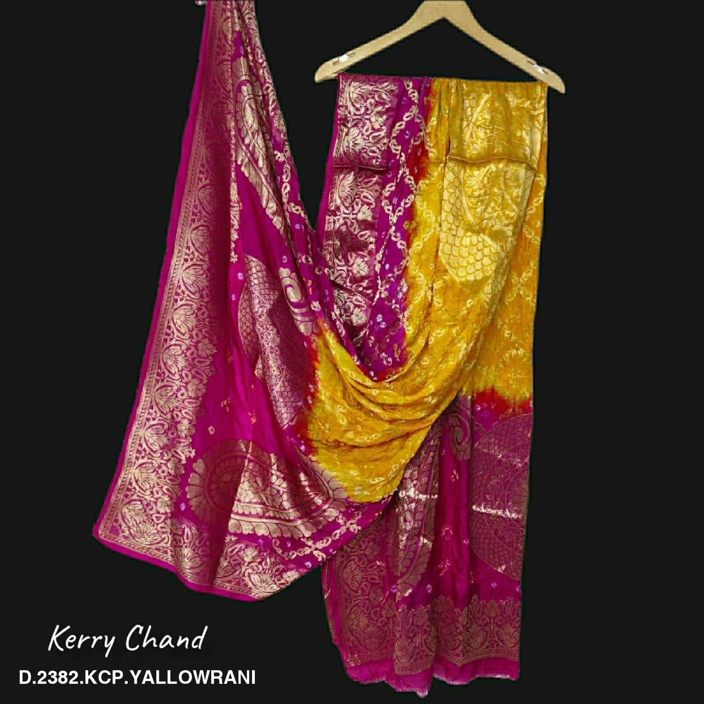 Banarasi Bandhej Gharchola Jangla Dupatta Kc Or Yallow Rani