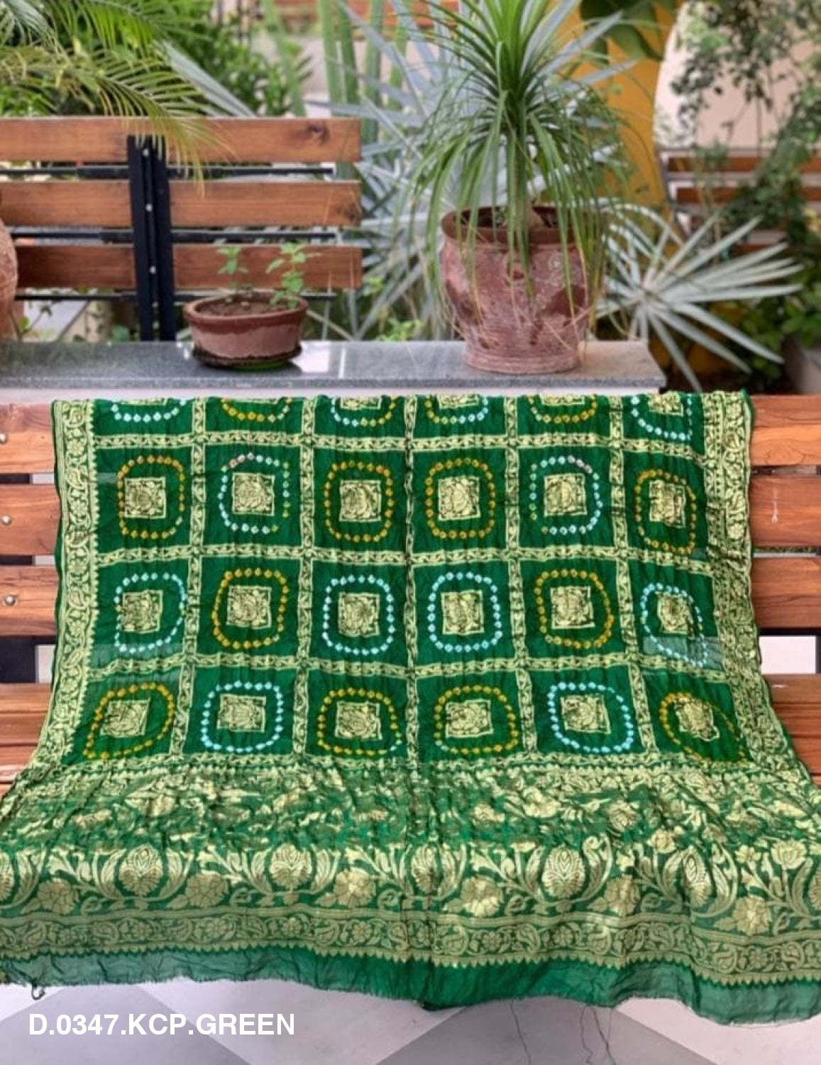 Banarasi Bandhej Gharchola Jangla Dupatta Or Kc Green