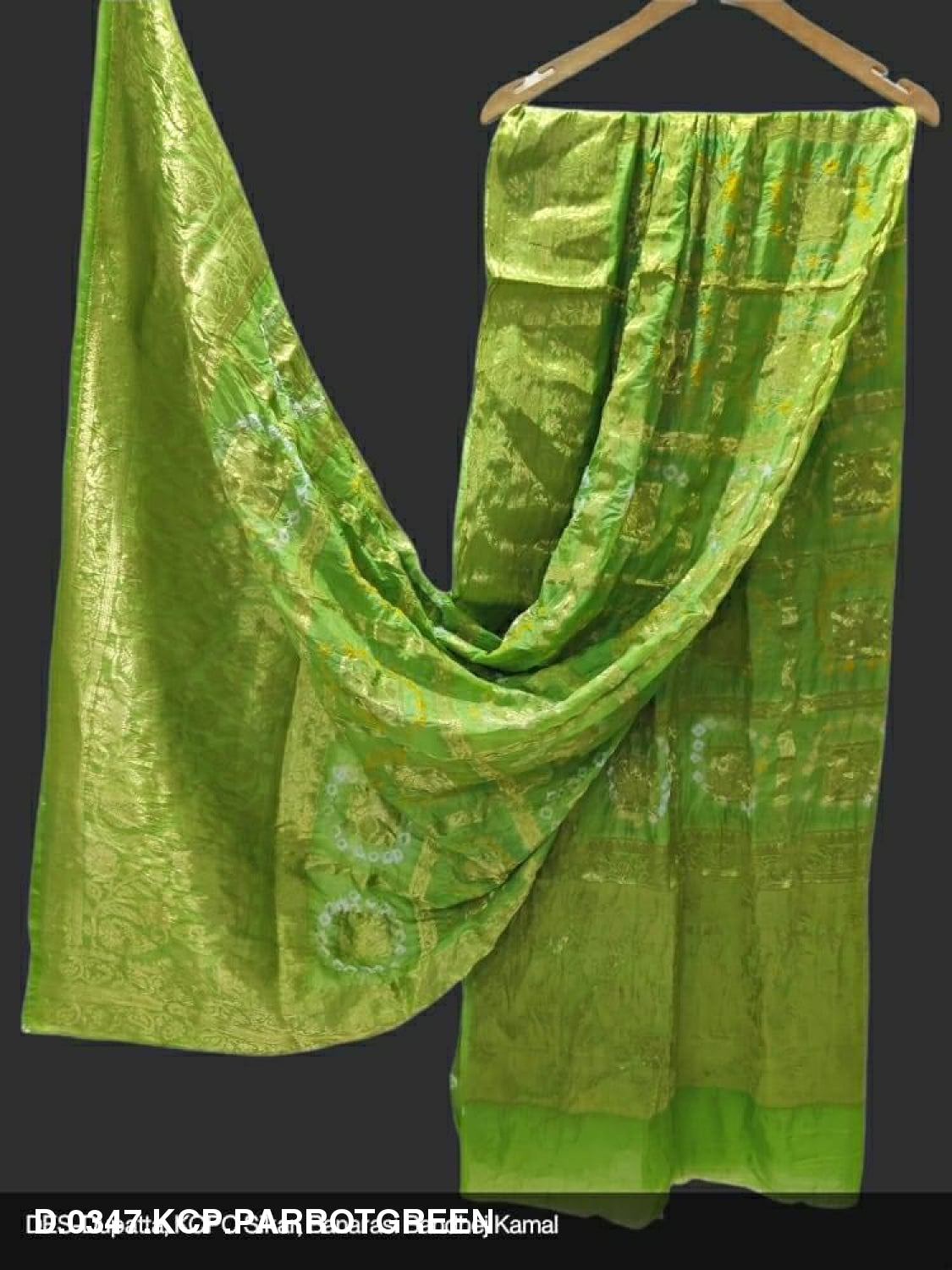 Banarasi Bandhej Gharchola Jangla Dupatta Or Kc Parrot Green