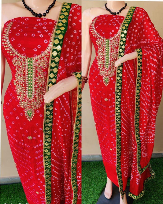 Bandhej art silk suit - KcPc Bandhani