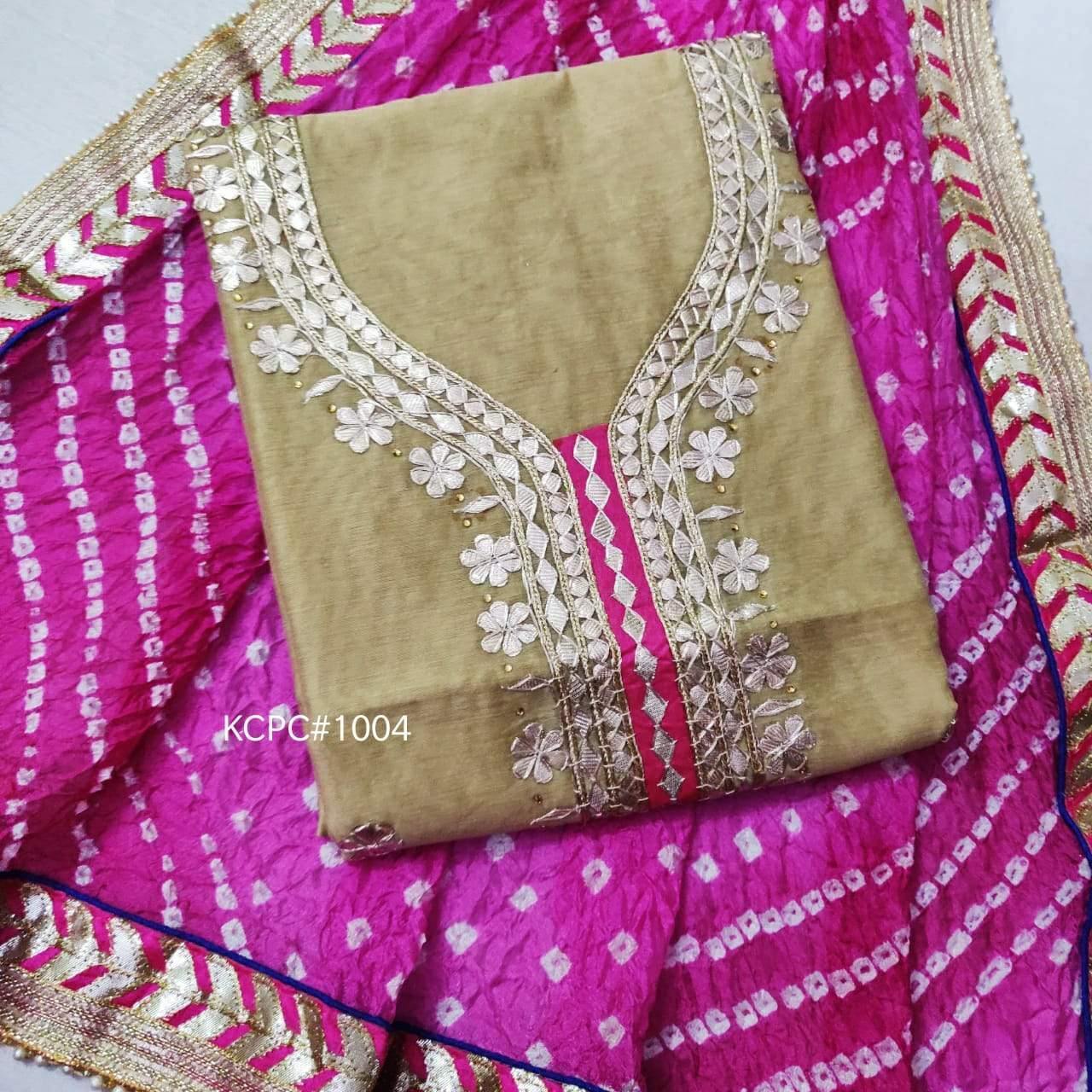 Chanderi kurta hand gotta patti work with bandhej silk duppta gotta border... - KcPc Bandhani