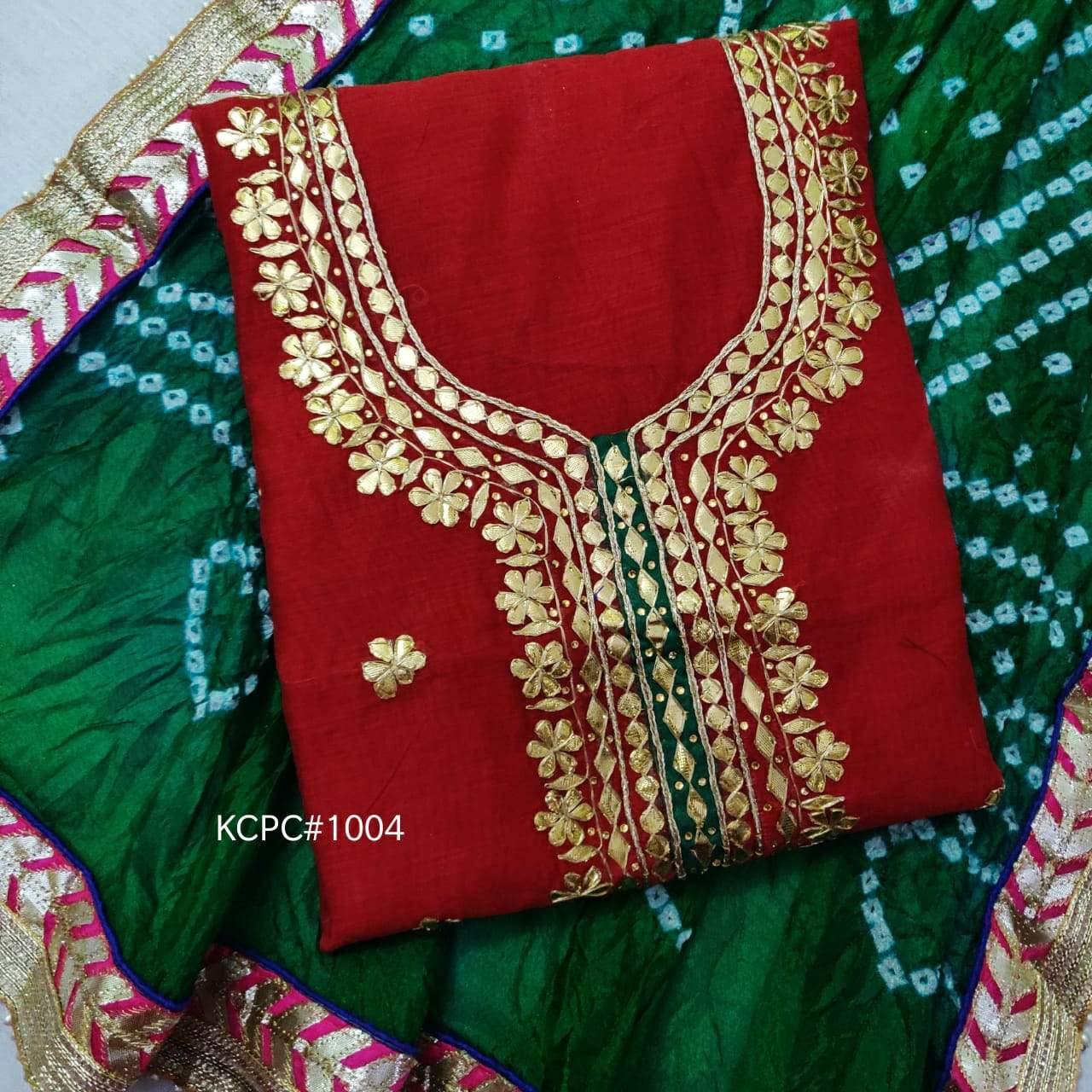 Chanderi kurta hand gotta patti work with bandhej silk duppta gotta border... - KcPc Bandhani