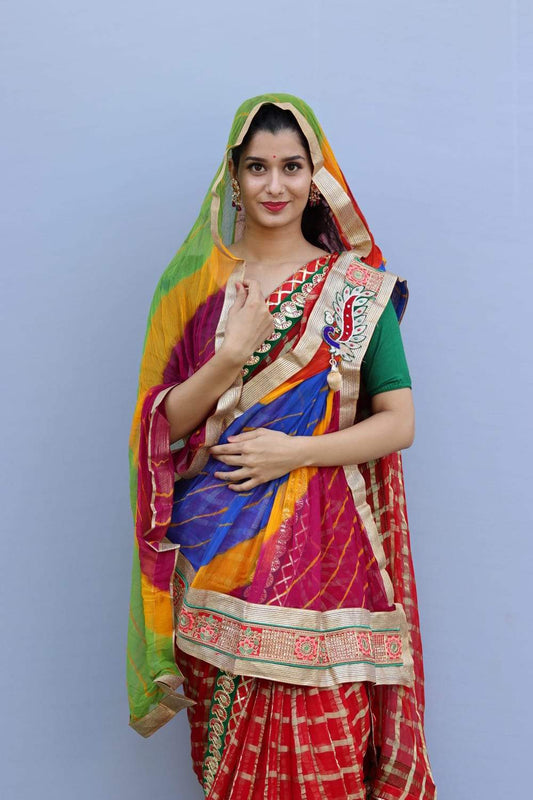 Chiffon Marwadi Odhana Stole multicolored - KcPc Bandhani