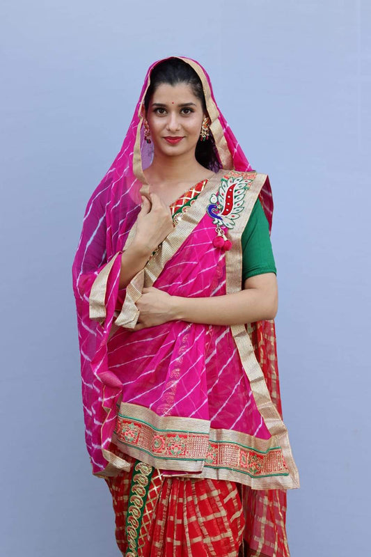 Chiffon Marwadi Odhana Stole pink - KcPc Bandhani