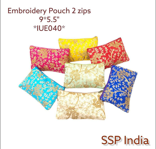 Embroidered Pouches on silk fabric (pack of 25 assorted colors) - KcPc Bandhani