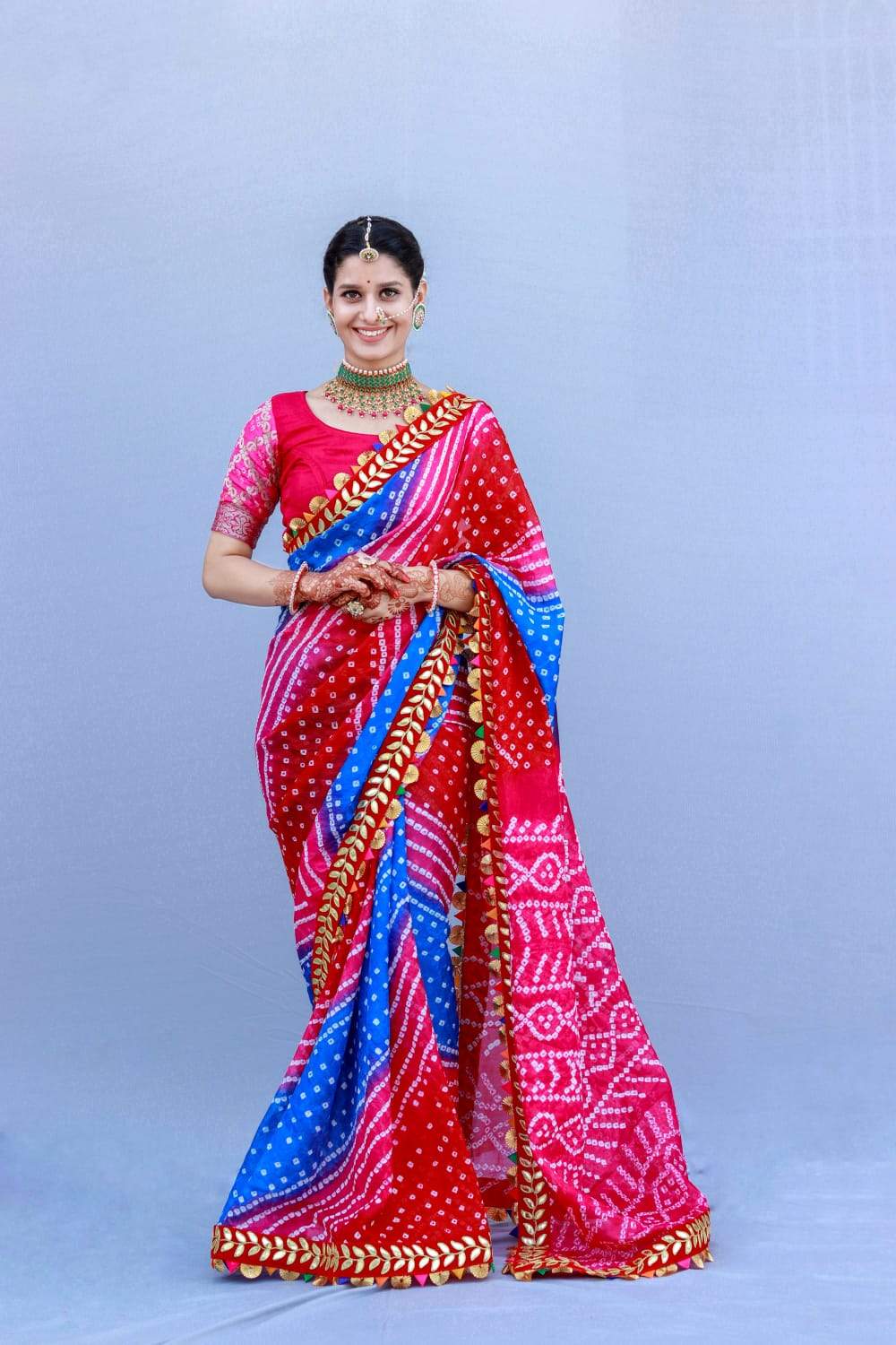 Buy Red Banarasi Georgette Hand Woven Zari Bandhani Saree for Women Online  @ Tata CLiQ Luxury