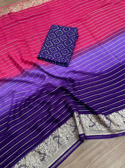 Soft Viscose weaving pure Georgette saree with zari self weaving