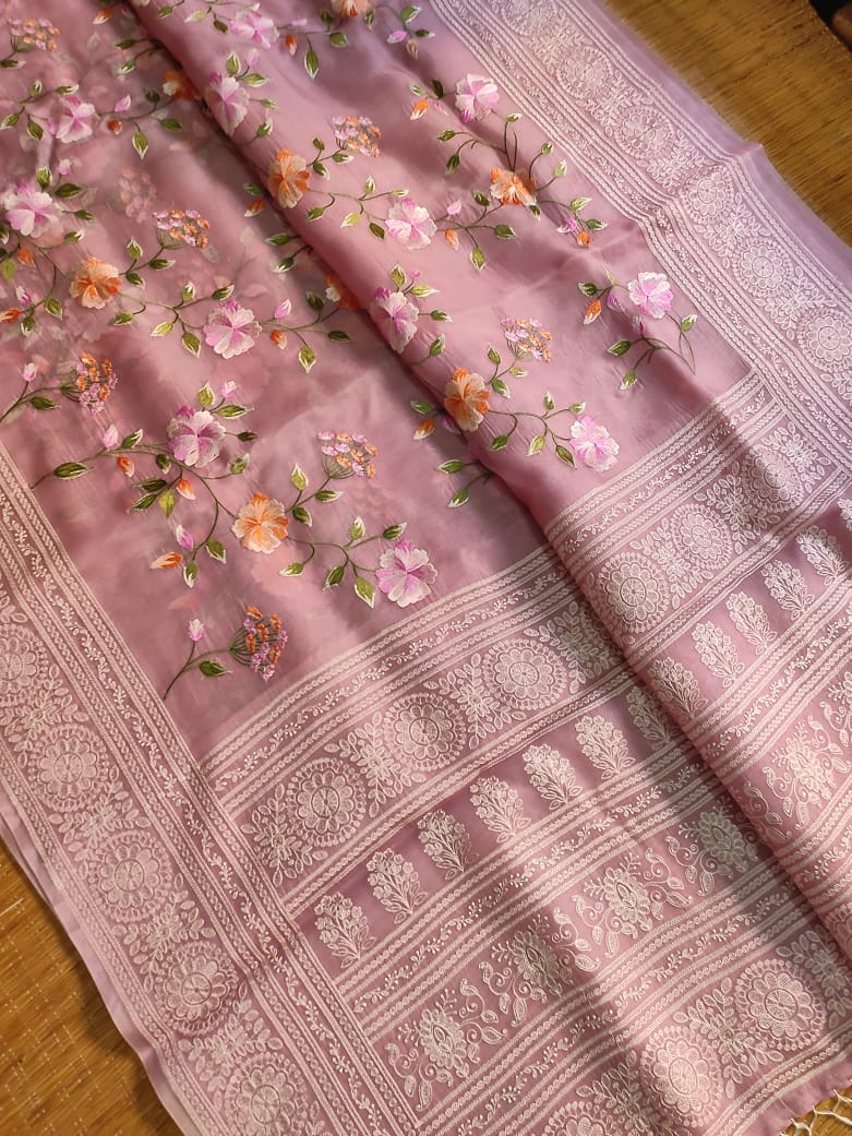 Pure organza saree with beautiful embroidery