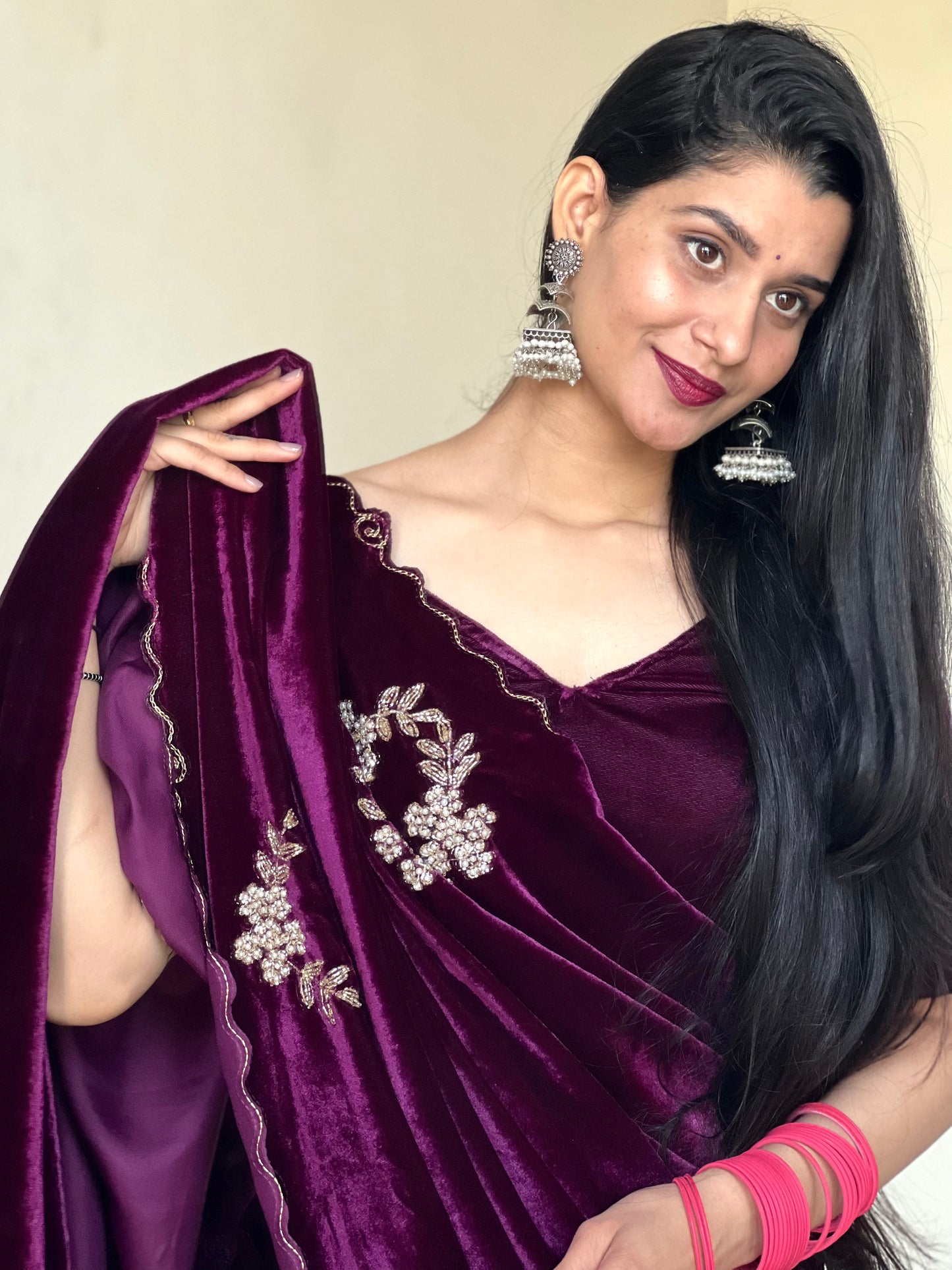 Velvet designer saree