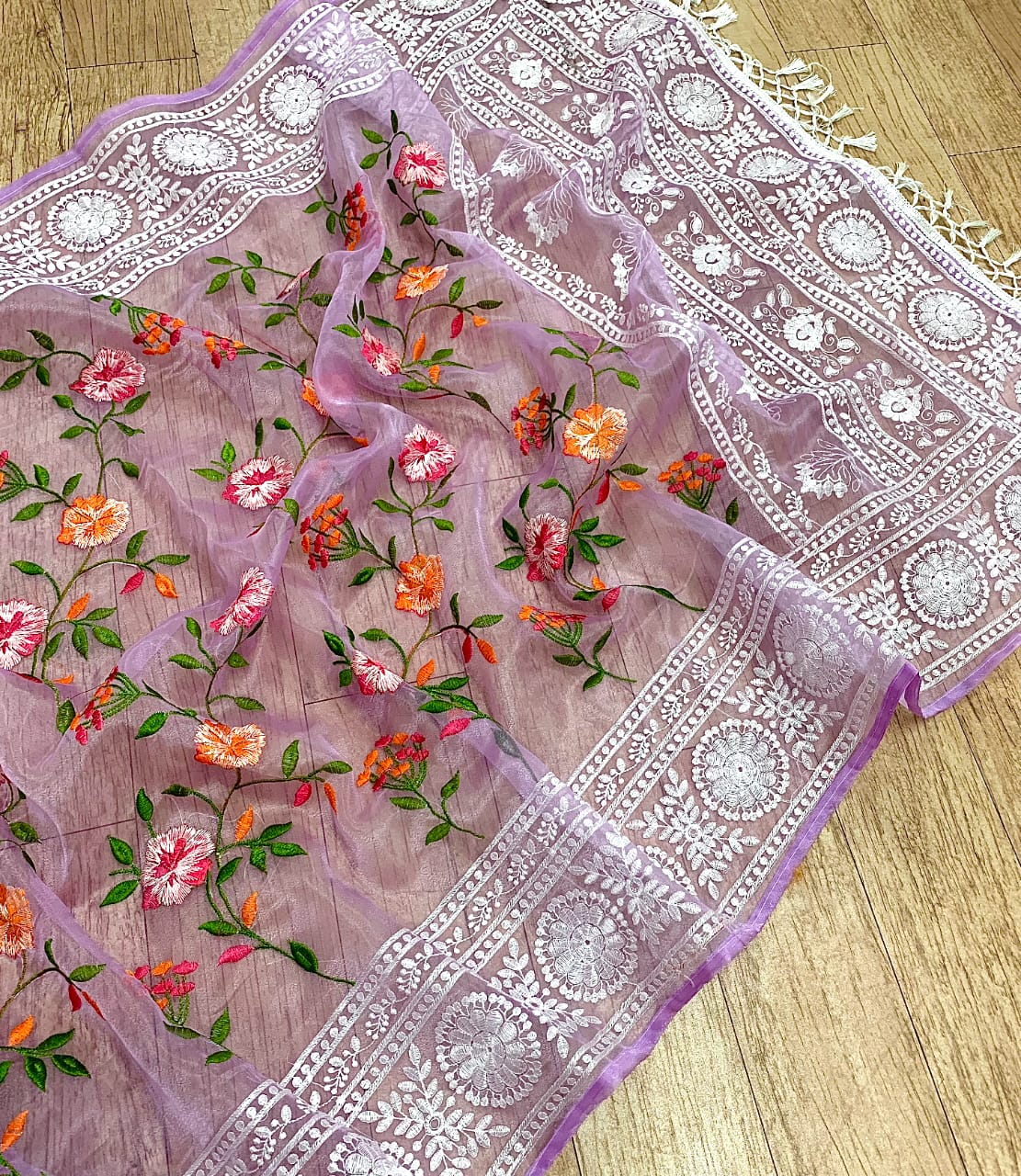 Pure organza saree with beautiful embroidery