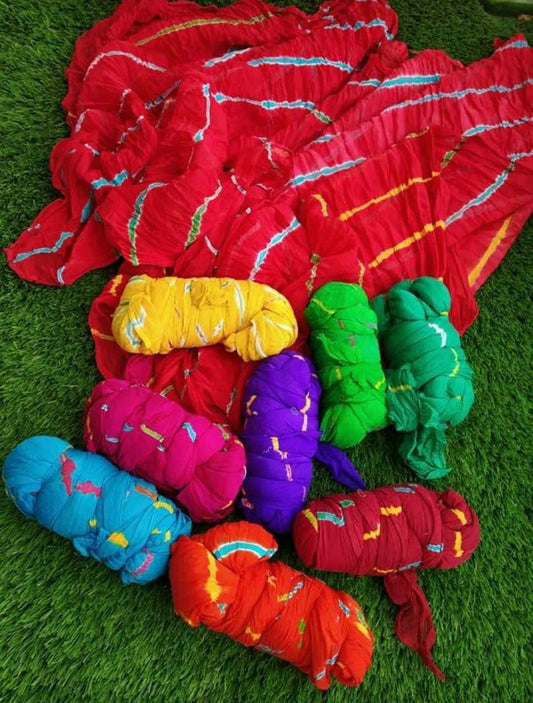 Multicolored Chiffon Leheriya Dupattas - KcPc Bandhani