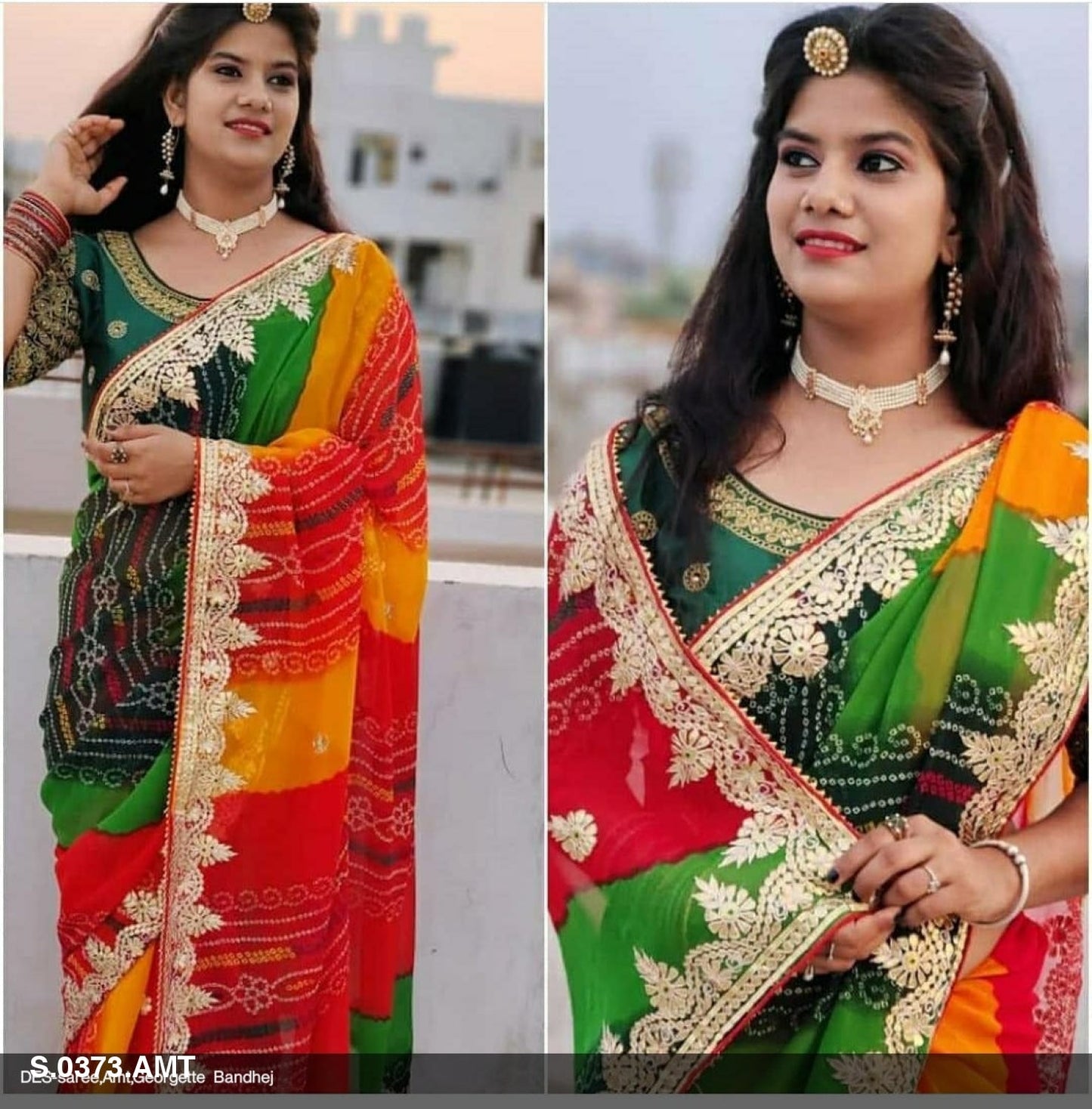 Pachrangi Bandhej Gotapatti Saree Nr Amt