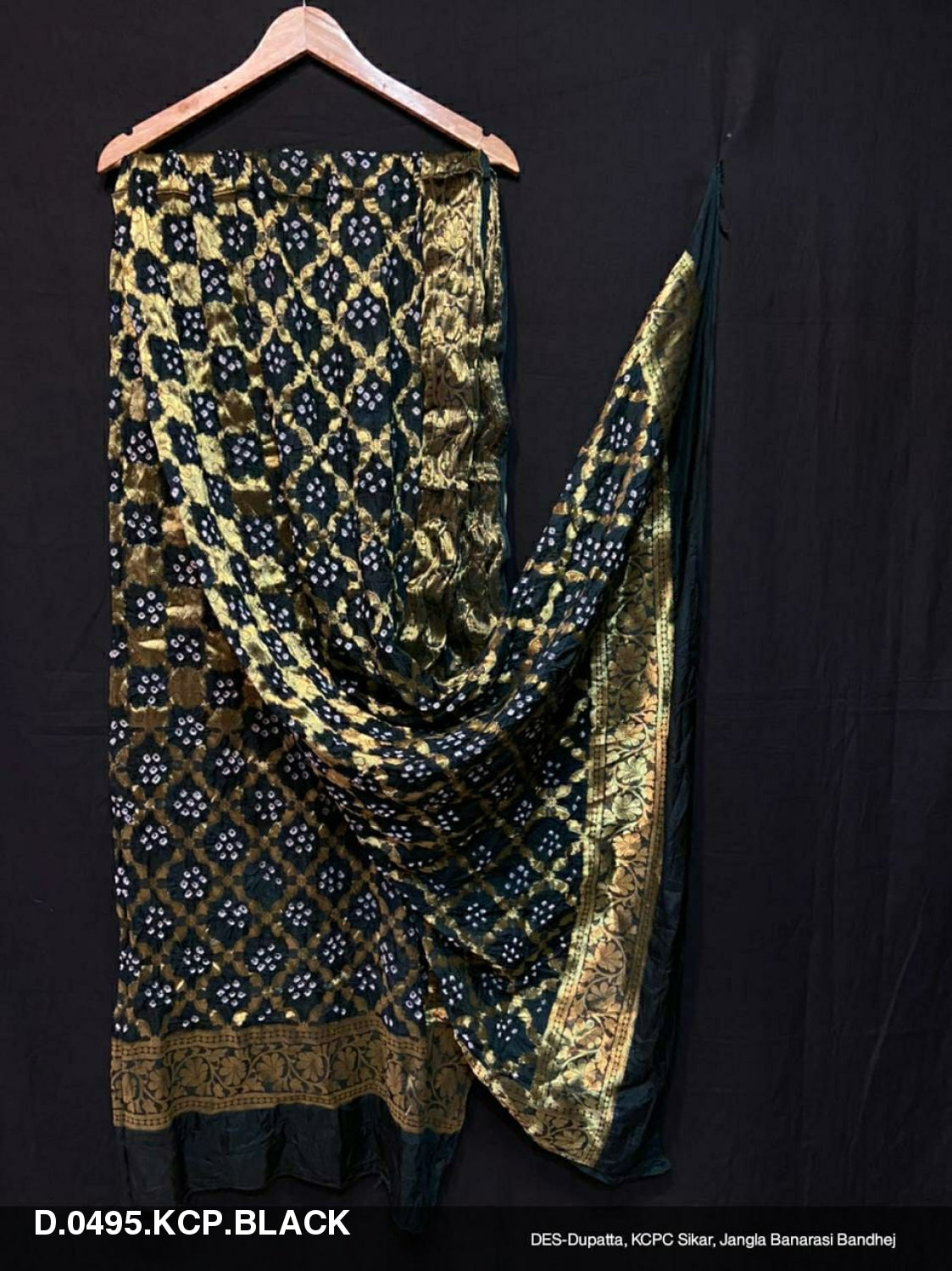 Pure Banarasi Silk Bandhej Ghatchola Dupatta Or Kc Black