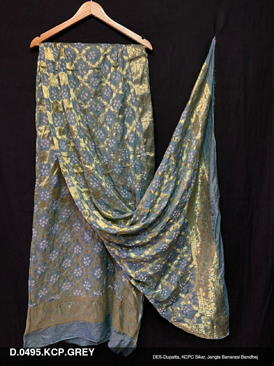 Pure Banarasi Silk Bandhej Ghatchola Dupatta Or Kc Grey