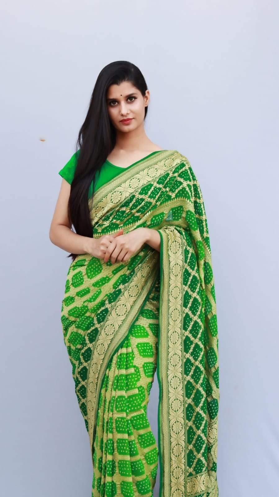 PURE BANARASI UPADA GEORGETTE RESHAM ZARI SAREE - KcPc Bandhani