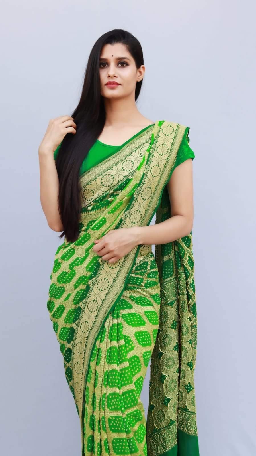 PURE BANARASI UPADA GEORGETTE RESHAM ZARI SAREE - KcPc Bandhani