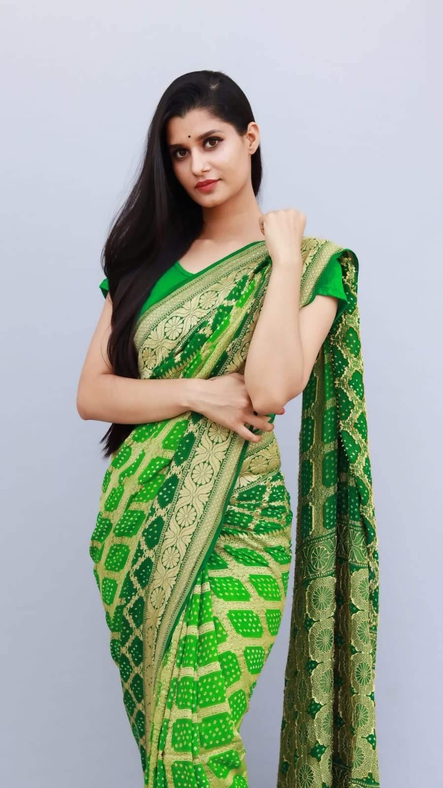 PURE BANARASI UPADA GEORGETTE RESHAM ZARI SAREE - KcPc Bandhani