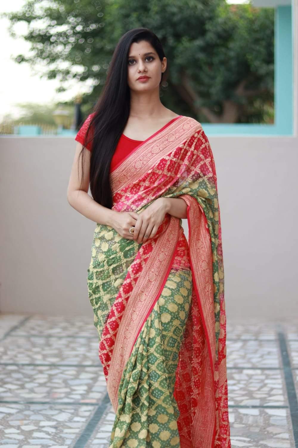 PURE BANARASI UPADA GEORGETTE RESHAM ZARI SAREE   - KcPc Bandhani