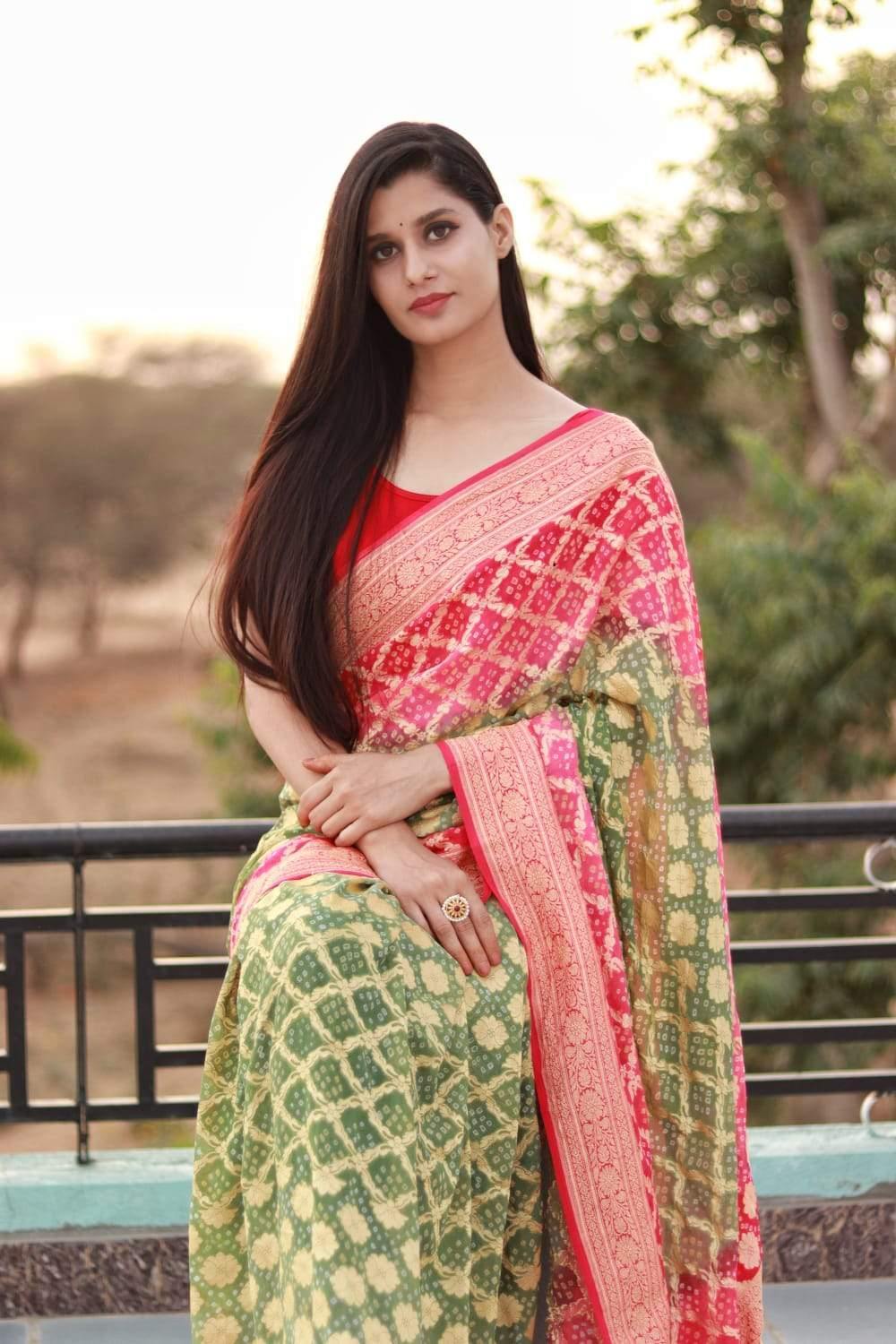 PURE BANARASI UPADA GEORGETTE RESHAM ZARI SAREE   - KcPc Bandhani