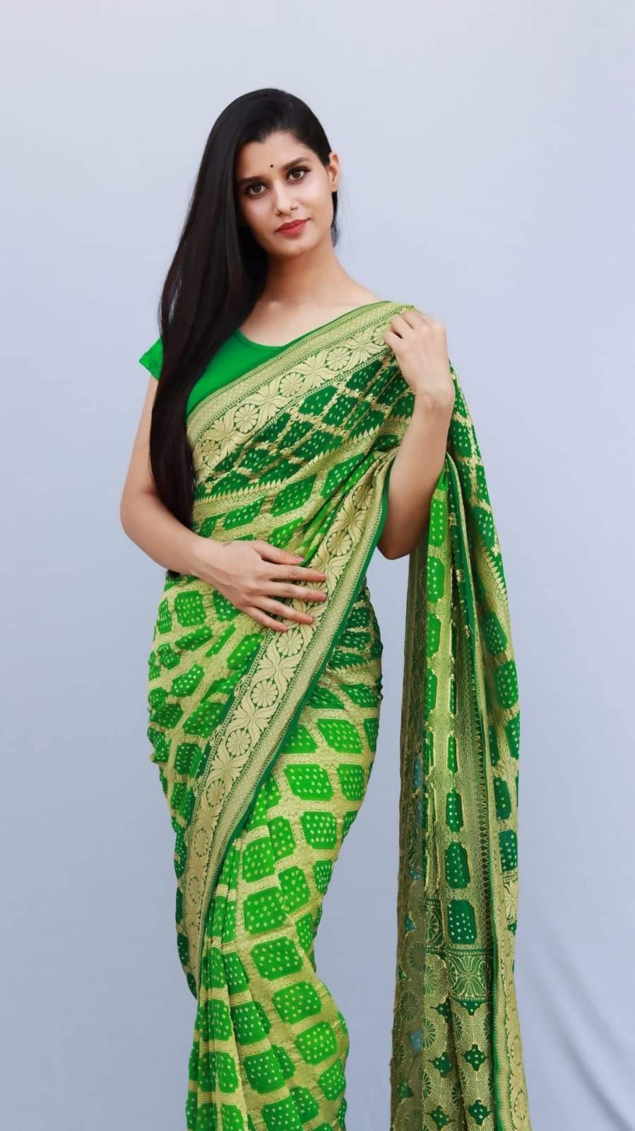 PURE BANARASI UPADA GEORGETTE RESHAM ZARI SAREE - KcPc Bandhani