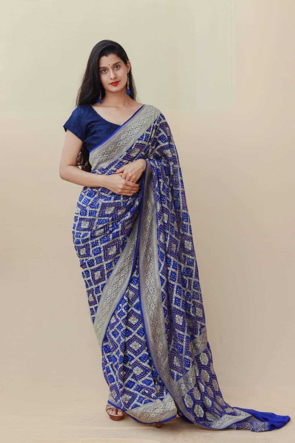 Pure Banarasi Upada georgette Resham Zari saree Blue - KcPc Bandhani