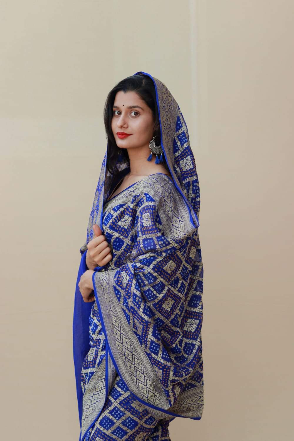 Pure Banarasi Upada georgette Resham Zari saree Blue - KcPc Bandhani