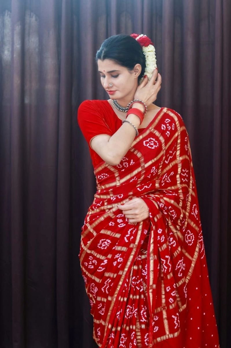 Pure Gazi Silk Dark Red Saree - KcPc Bandhani