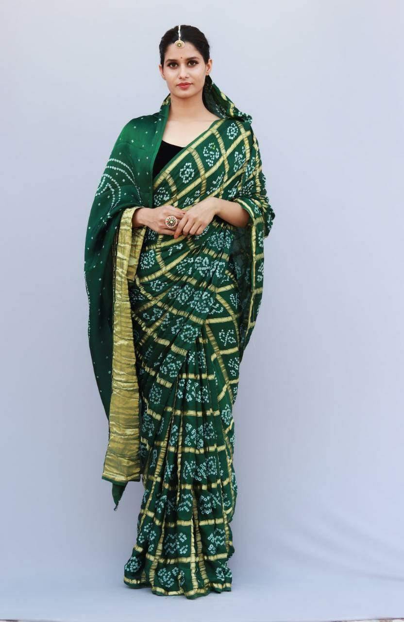 Party Wear Blue Ajrakh Bandhani Printed Silk Saree, 6.3 M (With Blouse  Piece) at Rs 4500 in Kutch