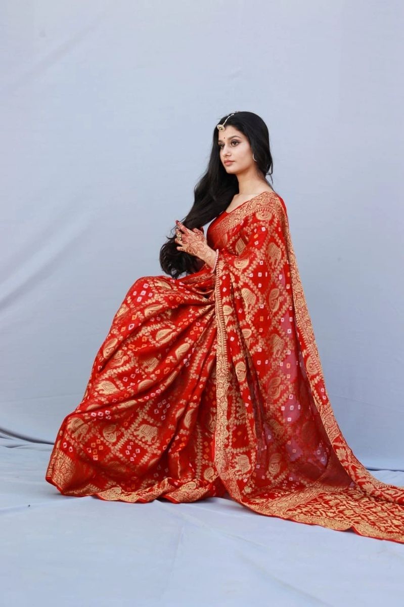 Buy New Bandhani Saree Gadhval Silk at Rs. 2799 online from Surati Fabric  designer sarees : SF-GA-2