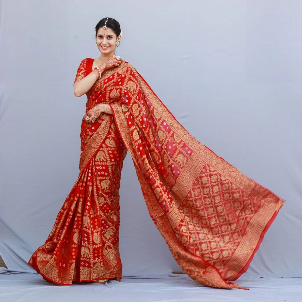 Buy Bahubali Silk Saree Banaeari Lace Saree With Jacquard Blouse (Red Saree)  Online In India At Discounted Prices