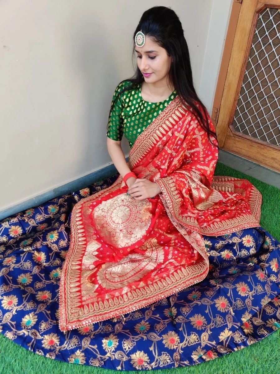 Green Red Lehengas Choli Beautiful Lucknowi Paper Mirror Work Lehenga Ready  to Wear Chaniya Choli - Etsy