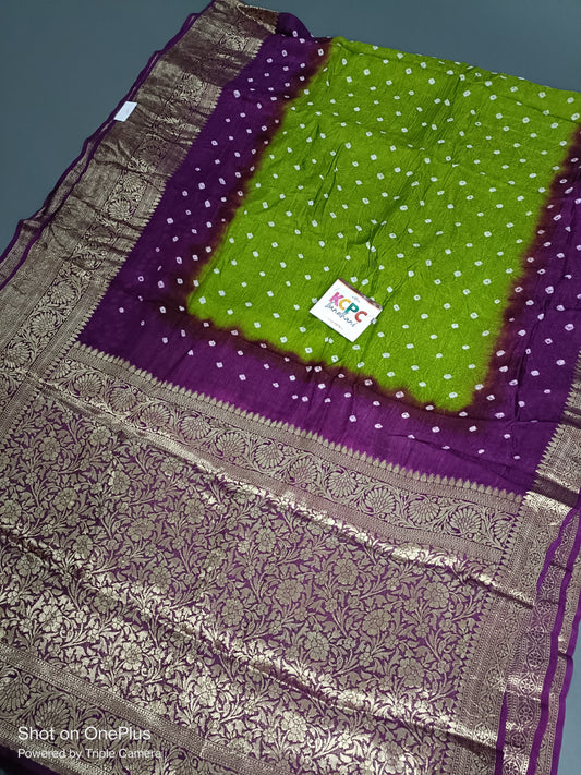 Pure semi gaji silk fabric with bandhani kanji vurm saree