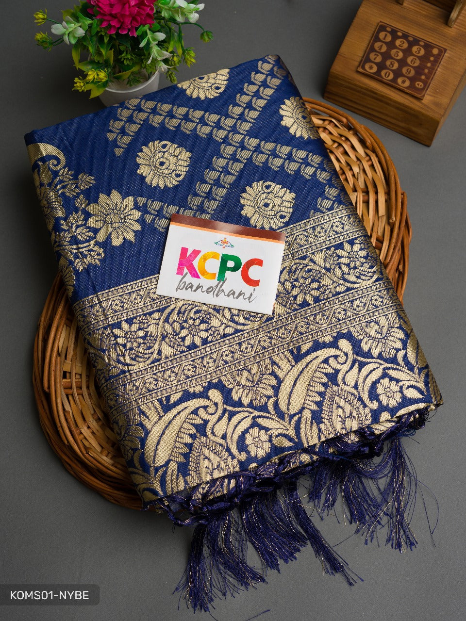 Kcpc Exclusive Ajrakh Shikara Pallu Style Kcpc Banarasi Jackard Silk Saree With Blouse Kcp Navy