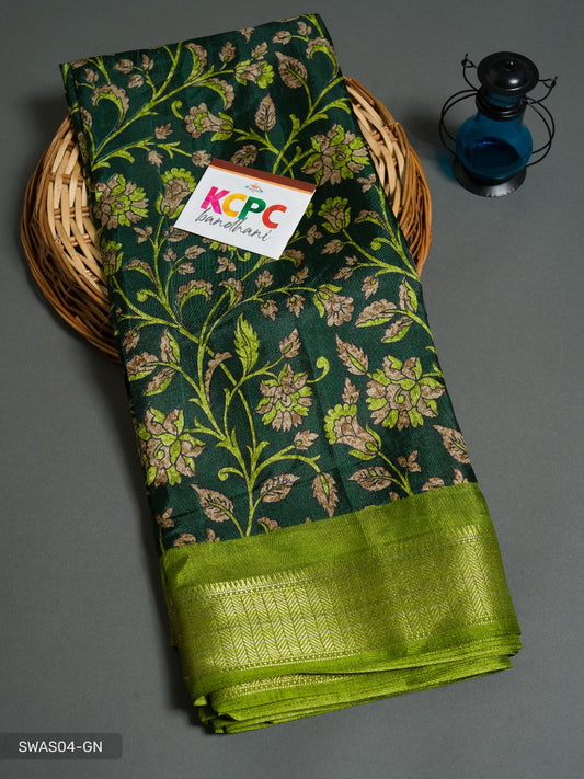 New Launching Pure Dola With Printed Design Flower Design Saree Kcpc Or Green