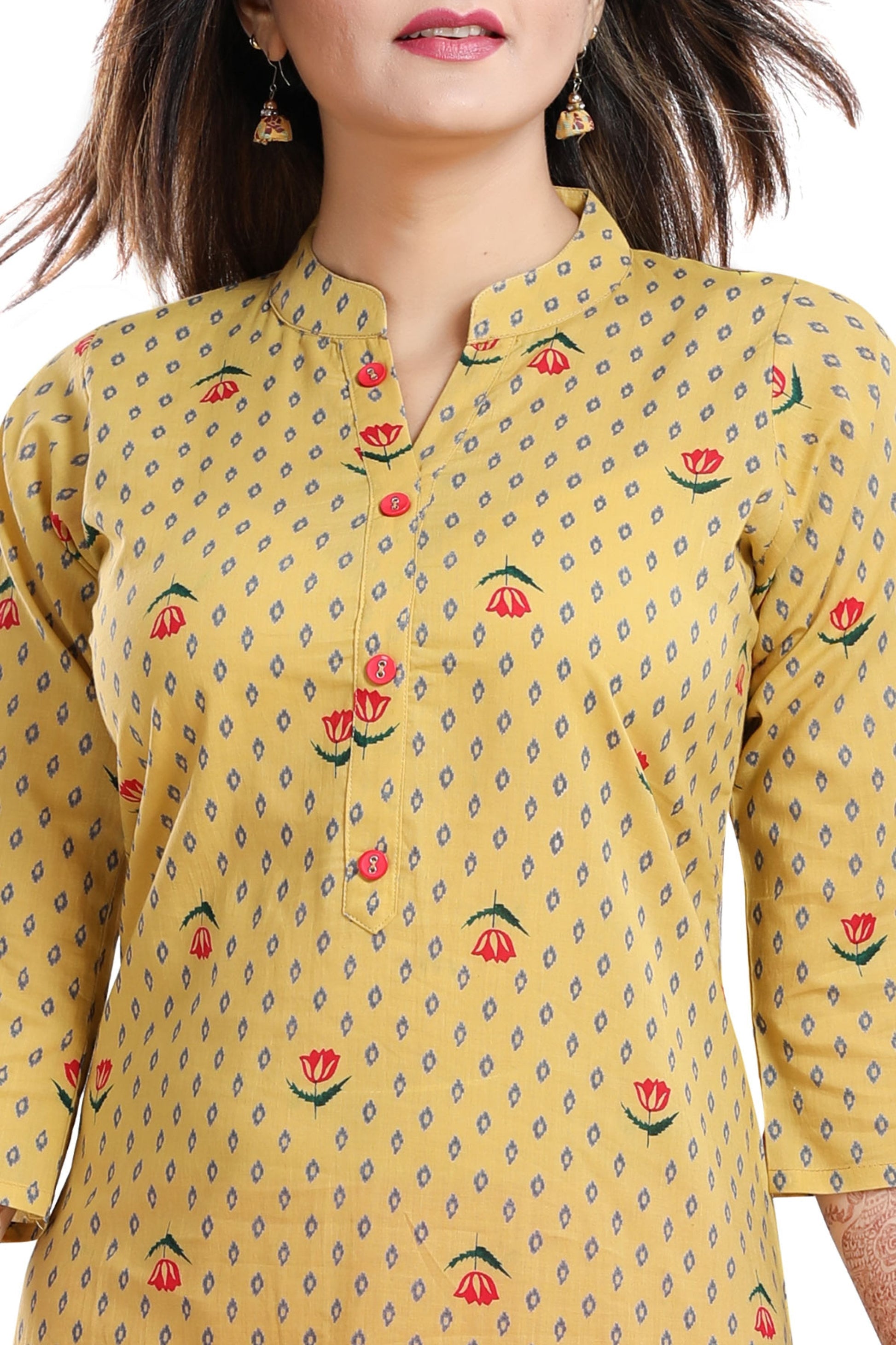 Comfortable Yellow Printed Designer Long Kurti - keshubaba