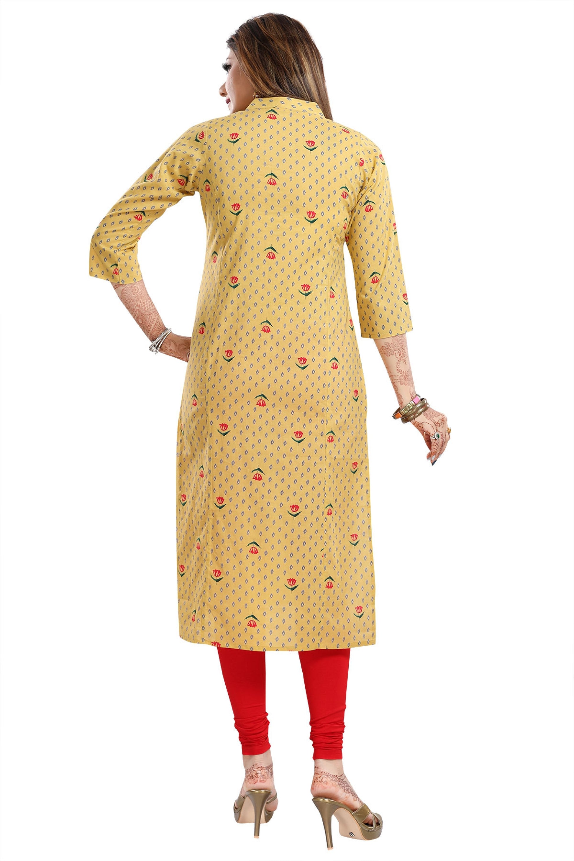 Comfortable Yellow Printed Designer Long Kurti - keshubaba