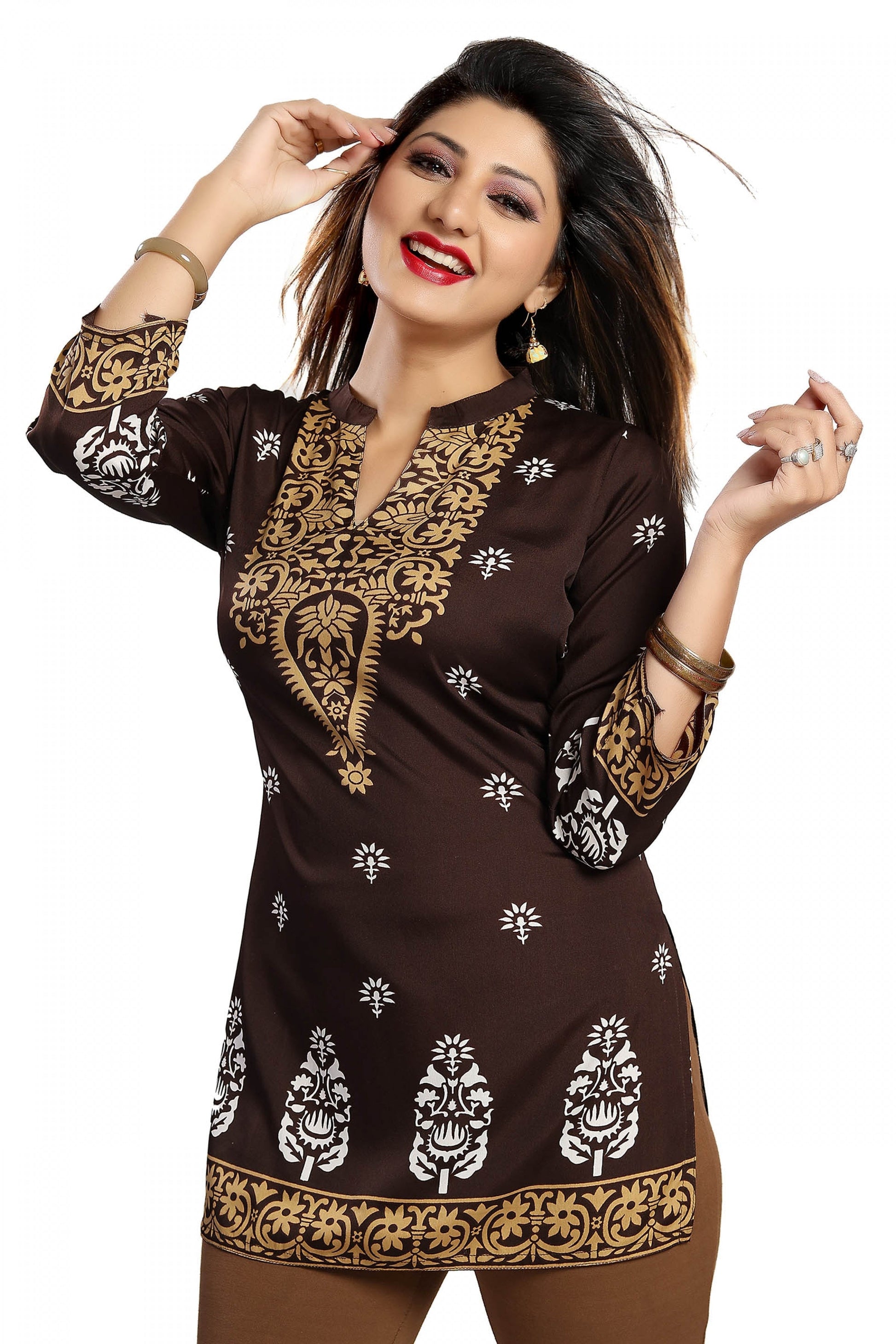Endearing Ethnicity Short Brown Tunic For Women - keshubaba